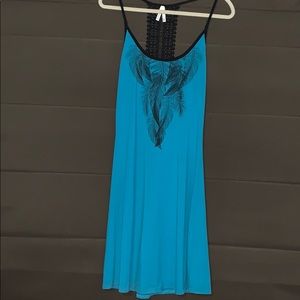 Teal blue dress with feather design, medium
